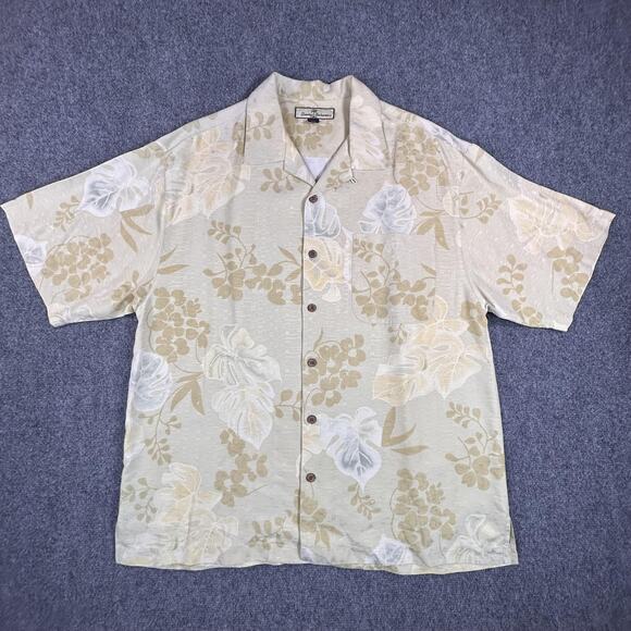Tommy Bahama Shirt Mens Large Beige Silk Floral Hawaiian Button‎ Up Camp Casual - Picture 2 of 7